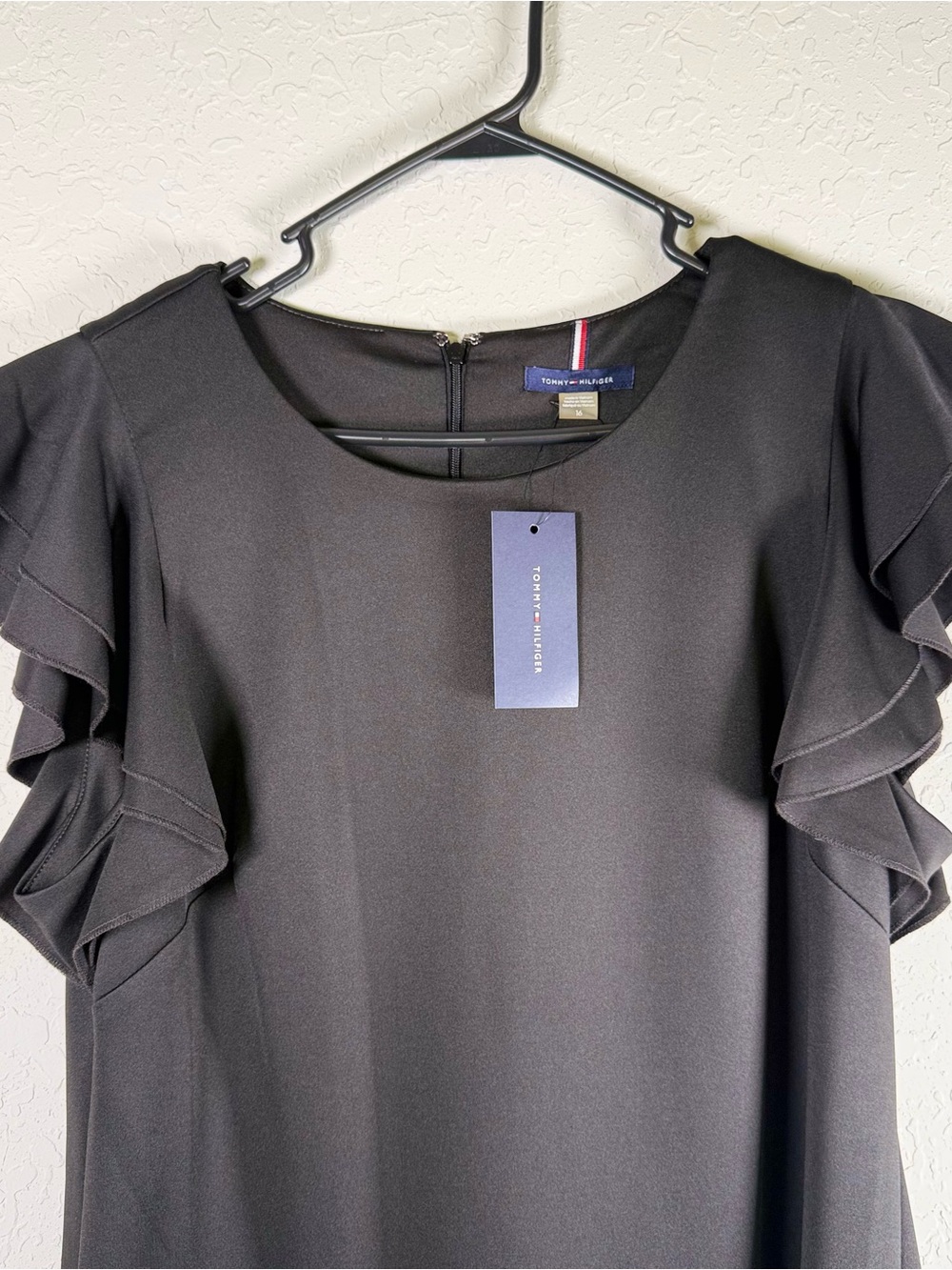 NWT Tommy Hilfiger Black Flutter Sleeve Sheath Dress Size 16 Career Midi - Picture 2 of 5